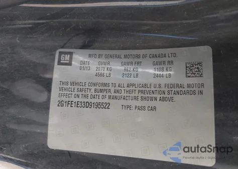 2013 Chevrolet Camaro 1Ls z USA, uszkodzony, nr VIN 2G1FE1E33D9195522